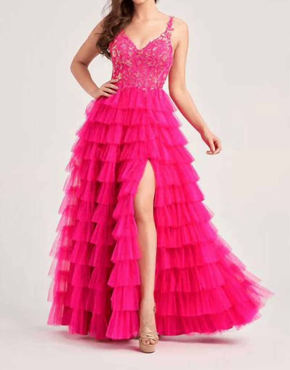 NEW ELLIE WILDE v neck a-line evening dress in magenta